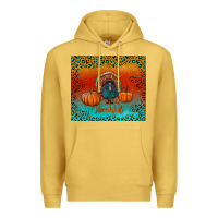 Antique Gold thankful with turkey and pumpkins Premium Hoodie - RanaPortraitStore