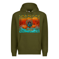 Army Green thankful with turkey and pumpkins Premium Hoodie - RanaPortraitStore