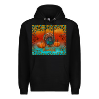 Black thankful with turkey and pumpkins Premium Hoodie - RanaPortraitStore