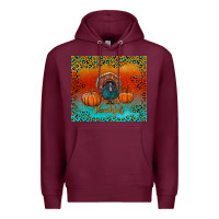 Burgundy thankful with turkey and pumpkins Premium Hoodie - RanaPortraitStore