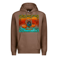 Chestnut thankful with turkey and pumpkins Premium Hoodie - RanaPortraitStore