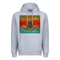 Heather Grey thankful with turkey and pumpkins Premium Hoodie - RanaPortraitStore