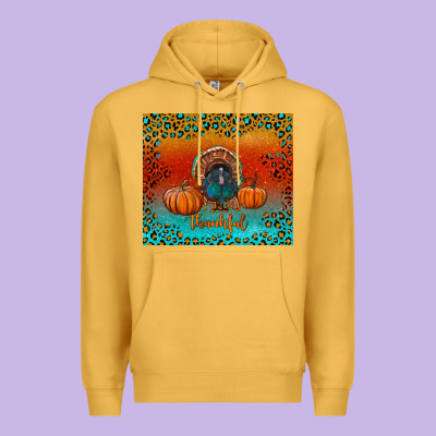 Thankful With Turkey And Pumpkins Premium Hoodie Designed By Ranaportraitstore