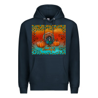 Navy thankful with turkey and pumpkins Premium Hoodie - RanaPortraitStore