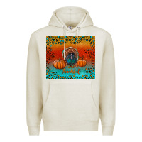Oatmeal Heather thankful with turkey and pumpkins Premium Hoodie - RanaPortraitStore