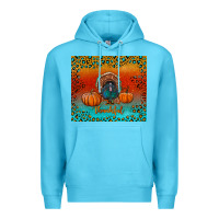 Ocean Blue thankful with turkey and pumpkins Premium Hoodie - RanaPortraitStore