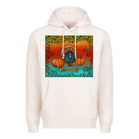 Pale Pink thankful with turkey and pumpkins Premium Hoodie - RanaPortraitStore