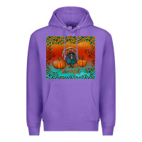 Purple thankful with turkey and pumpkins Premium Hoodie - RanaPortraitStore