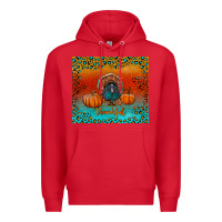 Red thankful with turkey and pumpkins Premium Hoodie - RanaPortraitStore