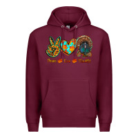Burgundy peace love thankful Premium Hoodie - RanaPortraitStore