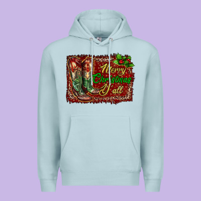 Merry Christmas Y'all Boots Premium Hoodie Designed By Ranaportraitstore