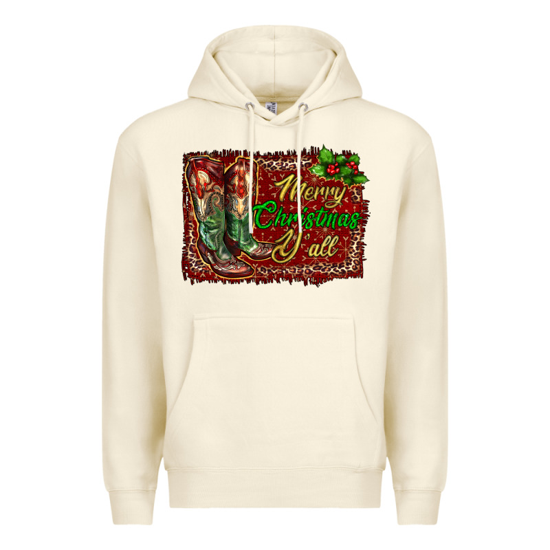 Merry Christmas Y'all Boots Premium Hoodie by RanaPortraitStore | Teevron