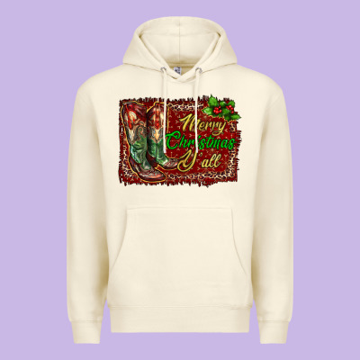 Merry Christmas Y'all Boots Premium Hoodie Designed By Ranaportraitstore