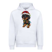 White dachshund puppy christmas lights Urban Hoodie - RanaPortraitStore