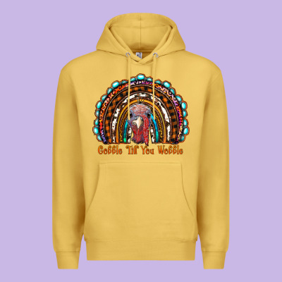 Gobble Till You Wobble Thanksgiving Rainbow Premium Hoodie Designed By Ranaportraitstore
