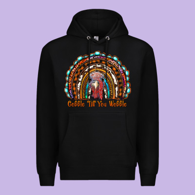 Gobble Till You Wobble Thanksgiving Rainbow Premium Hoodie Designed By Ranaportraitstore