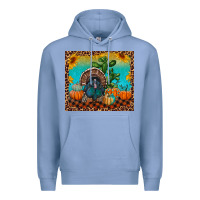 Colony Blue turkey and pumpkins Premium Hoodie - RanaPortraitStore