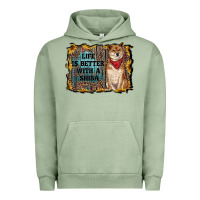 Pigment Oil Green life is better with a shiba Urban Hoodie - RanaPortraitStore