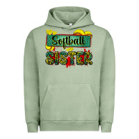 Pigment Oil Green softball sister with leopard Urban Hoodie - Zillion Design Studio