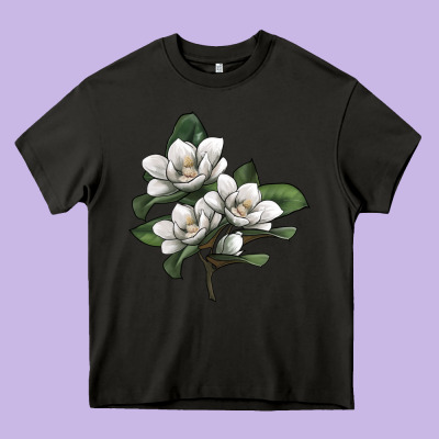 Magnolia Flower Illustration Heavy Core Tee Designed By Lillyallendesigns