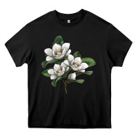 Black Magnolia Flower Illustration Heavy Core Tee - LillyAllenDesigns