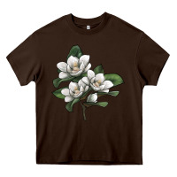 Chocolate Brown Magnolia Flower Illustration Heavy Core Tee - LillyAllenDesigns
