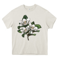 Cream Magnolia Flower Illustration Heavy Core Tee - LillyAllenDesigns