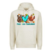 Oatmeal Heather peace love thanksgiving Premium Hoodie - Zillion Design Studio