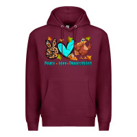 Burgundy peace love thanksgiving Premium Hoodie - Zillion Design Studio