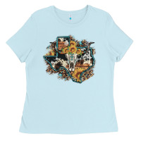 Baby Blue bull skull leopard cowhide sunflower texas map Ladies Tee - Artiststas