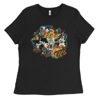 Black bull skull leopard cowhide sunflower texas map Ladies Tee - Artiststas