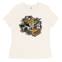 Bone bull skull leopard cowhide sunflower texas map Ladies Tee - Artiststas