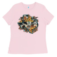 Bull Skull Leopard Cowhide Sunflower Texas Map Ladies Tee | Teevron