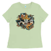 Matcha bull skull leopard cowhide sunflower texas map Ladies Tee - Artiststas