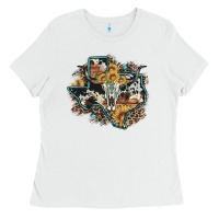 White bull skull leopard cowhide sunflower texas map Ladies Tee - Artiststas