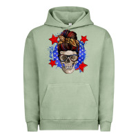 Pigment Oil Green American mom skull Urban Hoodie - Zillion Design Studio