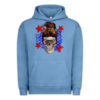 Pigment Pebble Blue American mom skull Urban Hoodie - Zillion Design Studio