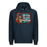Navy just a girl who loves christmas Premium Hoodie - RanaPortraitStore
