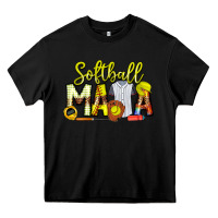 Black Softball Mama Heavy Core Tee - CowhideDigitalArt