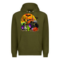 Army Green halloween monster truck Premium Hoodie - Zillion Design Studio