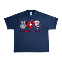 Navy Peace Love Nurse Urban Heavy Tee - RanaPortraitStore
