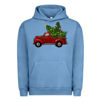 Pigment Pebble Blue christmas trees with truck Urban Hoodie - RanaPortraitStore