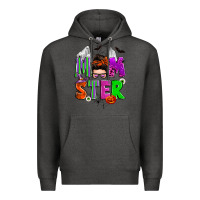 Charcoal Heather halloween momster messy bun Premium Hoodie - Zillion Design Studio