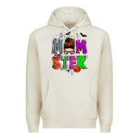 Oatmeal Heather halloween momster messy bun Premium Hoodie - Zillion Design Studio