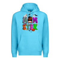 Ocean Blue halloween momster messy bun Premium Hoodie - Zillion Design Studio