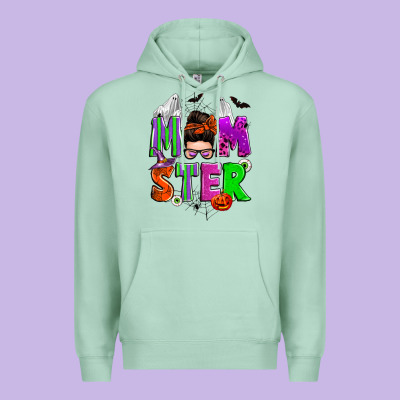 Halloween Momster Messy Bun Premium Hoodie Designed By Zillion Design Studio