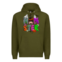 Army Green halloween momster messy bun Premium Hoodie - Zillion Design Studio