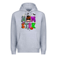 Heather Grey halloween momster messy bun Premium Hoodie - Zillion Design Studio