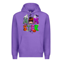 Purple halloween momster messy bun Premium Hoodie - Zillion Design Studio