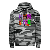 Slate Camo halloween momster messy bun Premium Hoodie - Zillion Design Studio
